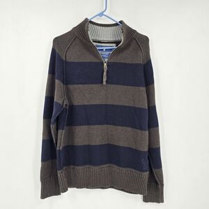 American Eagle Mens Heavy Knit LS 1/4 Zip Navy Stripe Sweater XL Preppy Academia